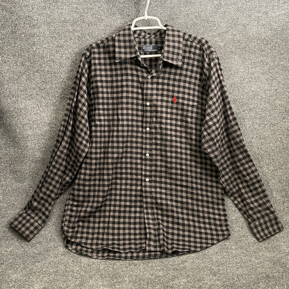 Polo Ralph Lauren Shirt Men's Sz L Button-Down Checkered Black Gray